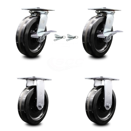 Service Caster 8 Inch Phenolic Caster Brakes/Swivel Locks and 2 Rigid, 2PK SCC-35S820-PHB-SLB-BSL-2-R-2